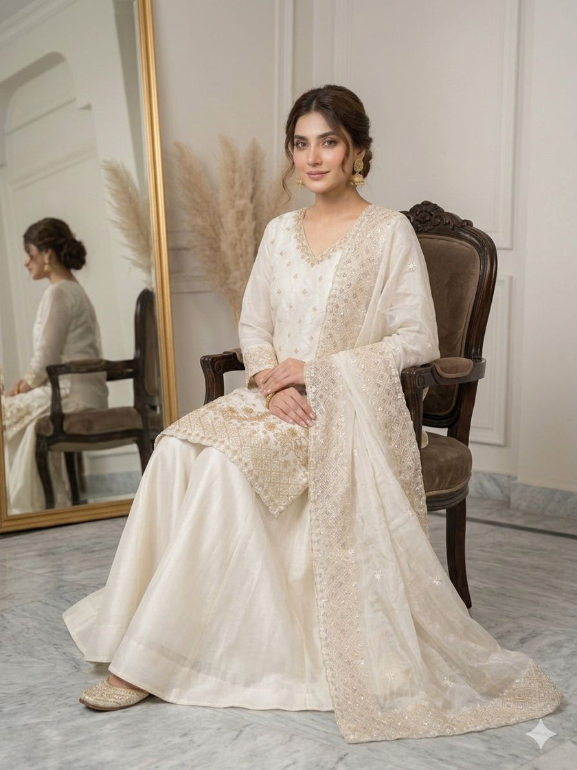 Designer White Palazzo Sharara Collection Perfect for Wedding, Festive & Partywear Occasions.