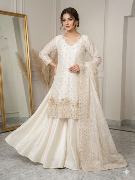 Designer White Palazzo Sharara Collection Perfect for Wedding, Festive & Partywear Occasions.