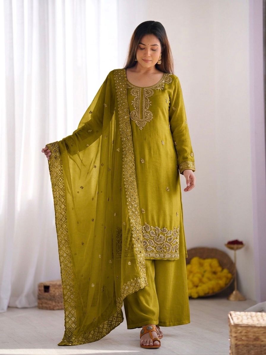 Designer Festive Wear Suit Set with Heavy Embroidery.