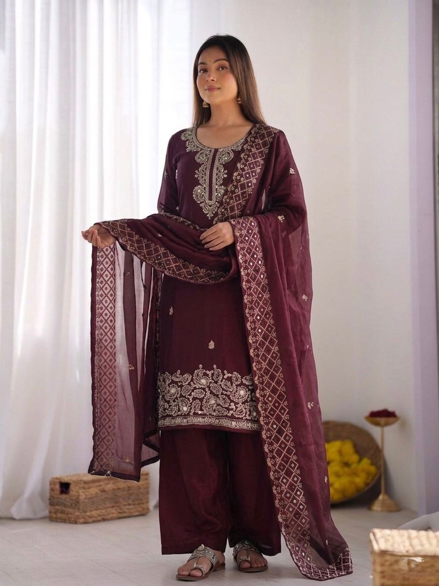 Designer Festive Wear Suit Set with Heavy Embroidery.