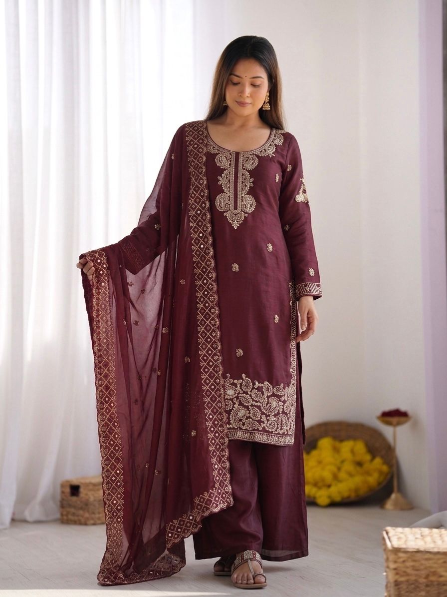 Designer Festive Wear Suit Set with Heavy Embroidery.