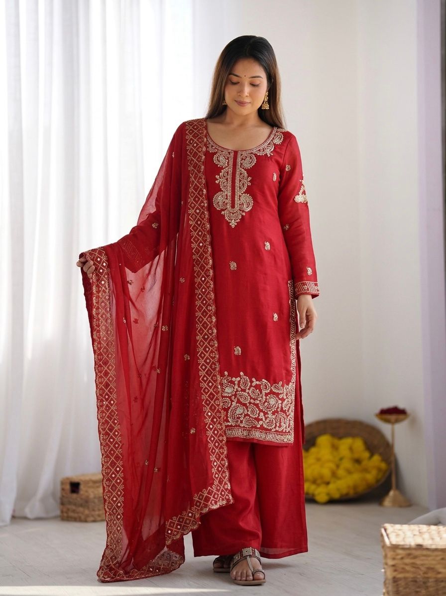 Designer Festive Wear Suit Set with Heavy Embroidery.
