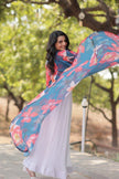 Designer Crop Top with Pleated Skirt & Shrug.