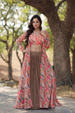 Designer Crop Top with Pleated Skirt & Shrug.