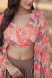 Designer Crop Top with Pleated Skirt & Shrug.