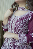 Royal Indo-Western Wine Palazzo Outfit with Stunning Embroidery and Premium Designer Finish.