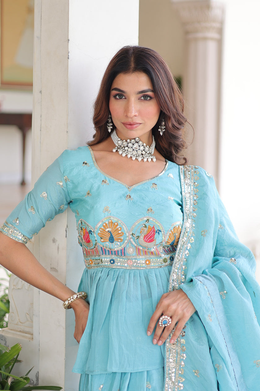 Premium Designer Sequins Embroidered Readymade Lehenga choli Set .