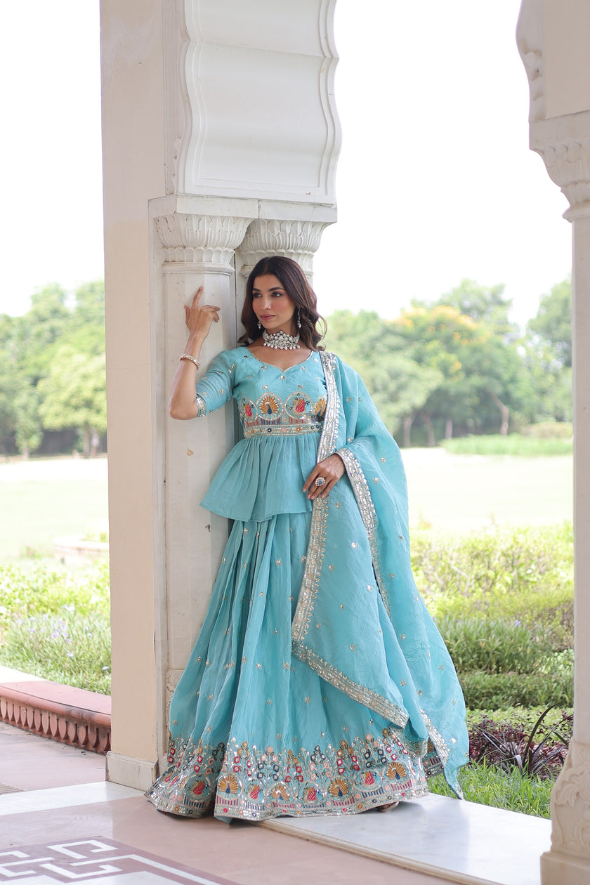 Premium Designer Sequins Embroidered Readymade Lehenga choli Set .