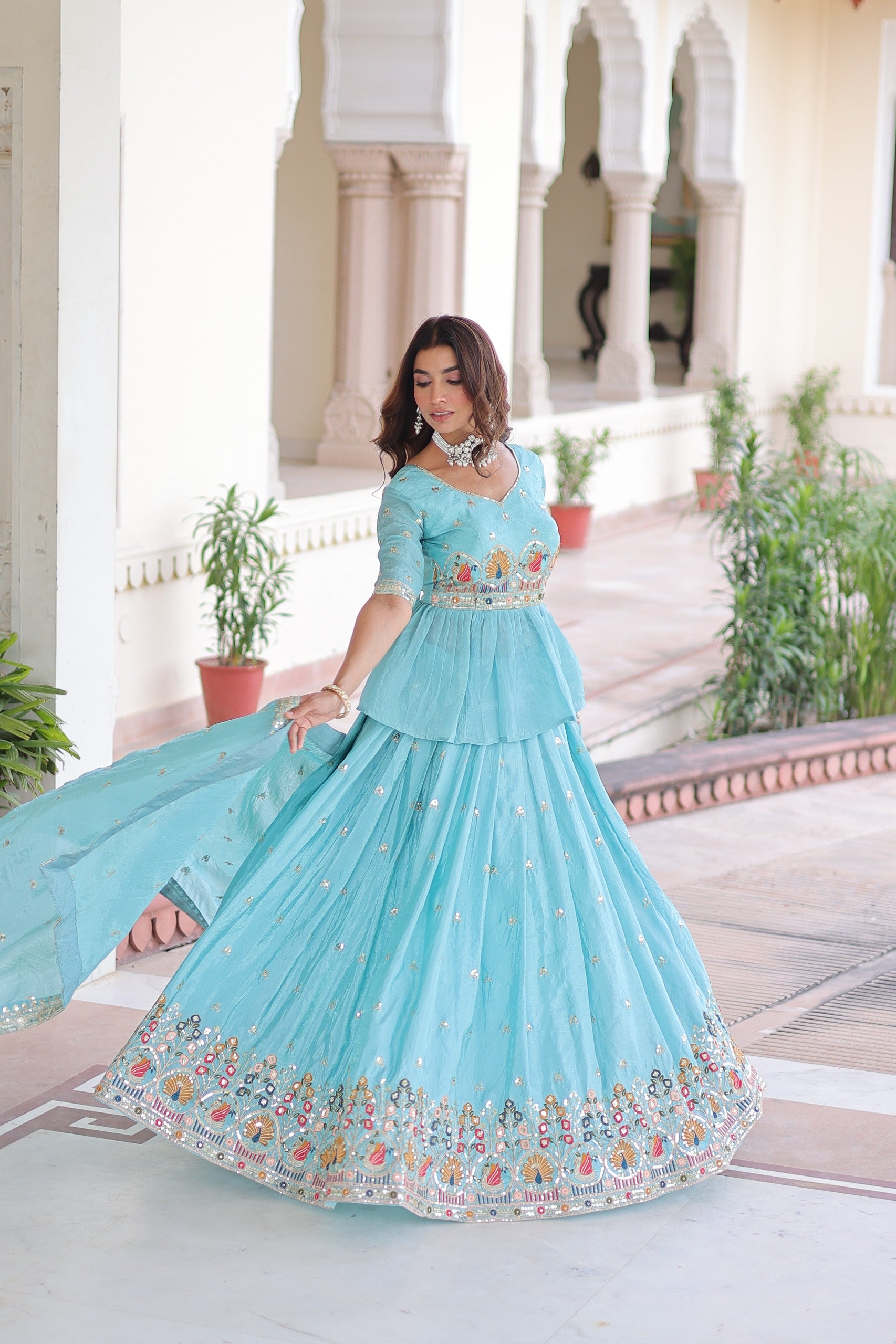 Premium Designer Sequins Embroidered Readymade Lehenga choli Set .