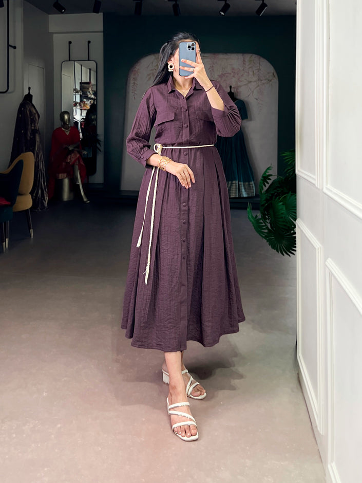 Stylish Wine Purple Button-Down Maxi Dress for Women.