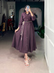 Stylish Wine Purple Button-Down Maxi Dress for Women.