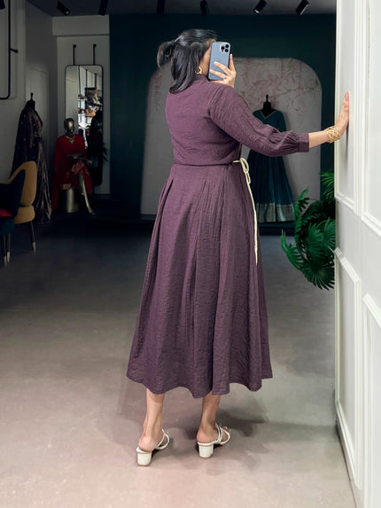Stylish Wine Purple Button-Down Maxi Dress for Women.
