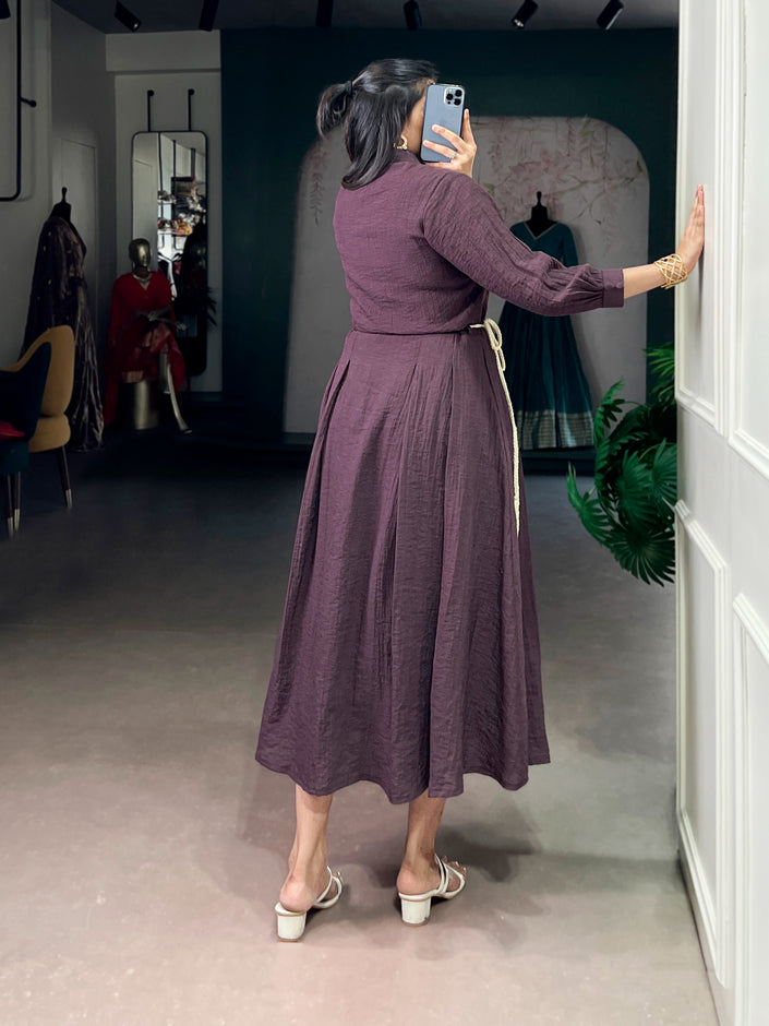 Stylish Wine Purple Button-Down Maxi Dress for Women.
