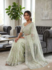 Party Wear Sequins Embroidered Net Saree.