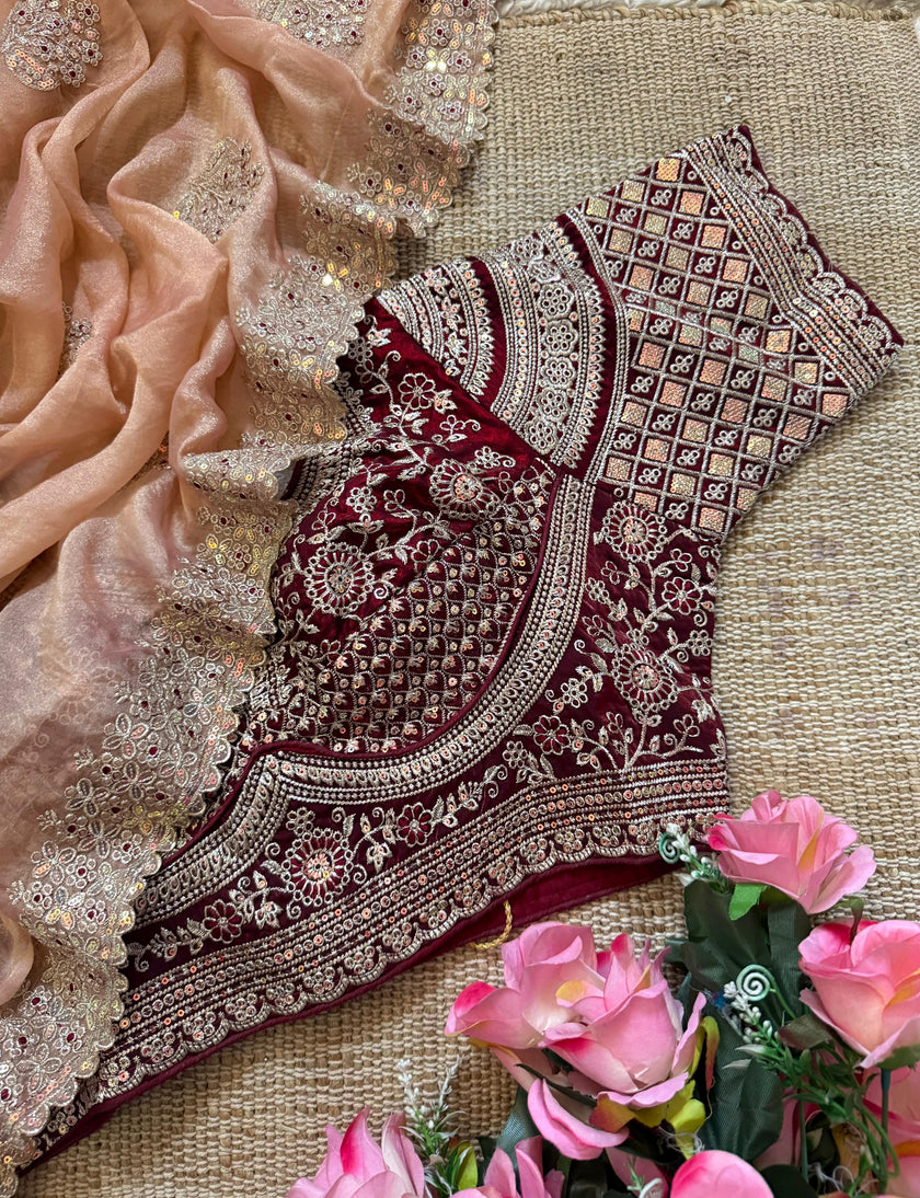 Luxury Embroidered Chiffon Saree with Designer Borde