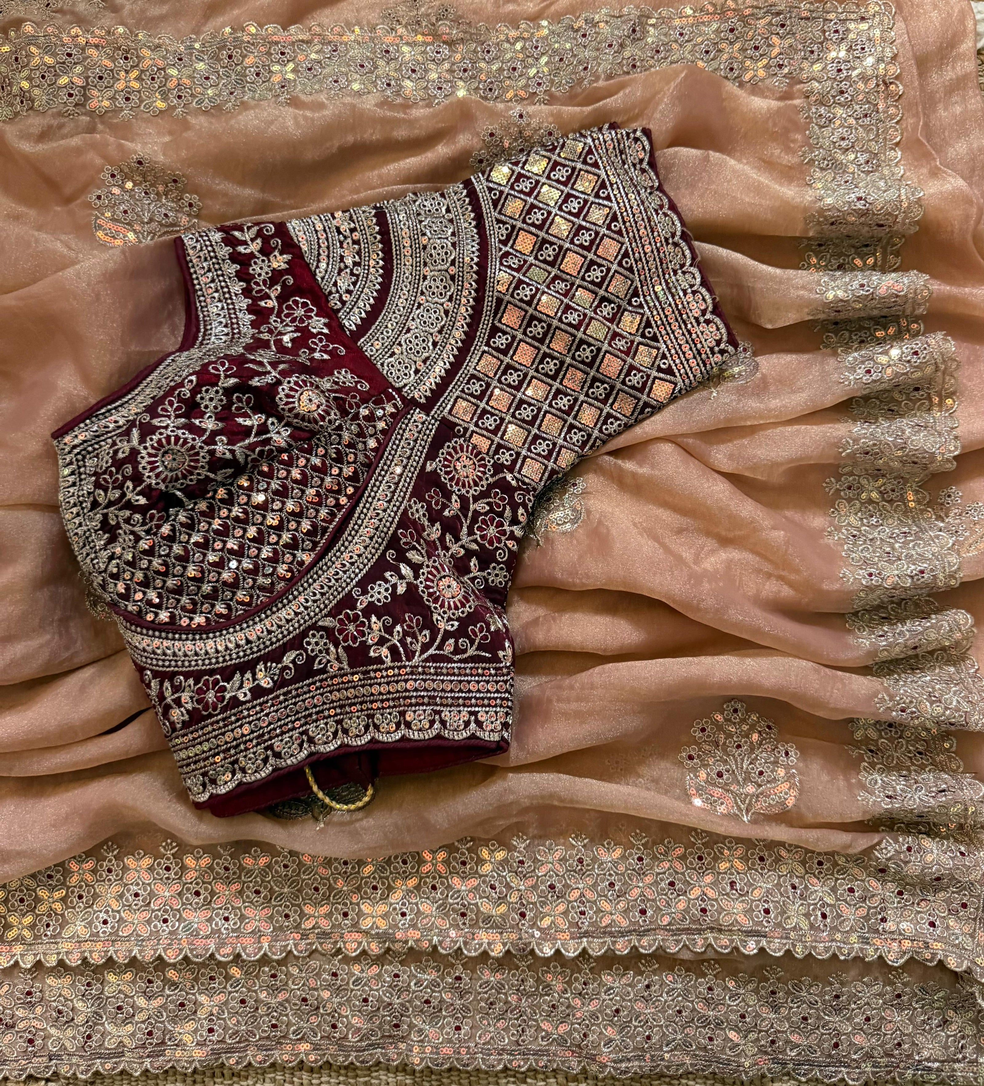 Luxury Embroidered Chiffon Saree with Designer Borde
