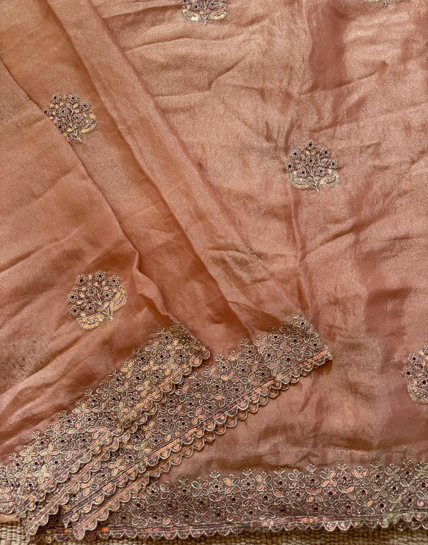 Luxury Embroidered Chiffon Saree with Designer Borde