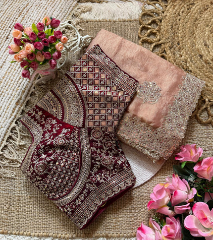 Luxury Embroidered Chiffon Saree with Designer Borde