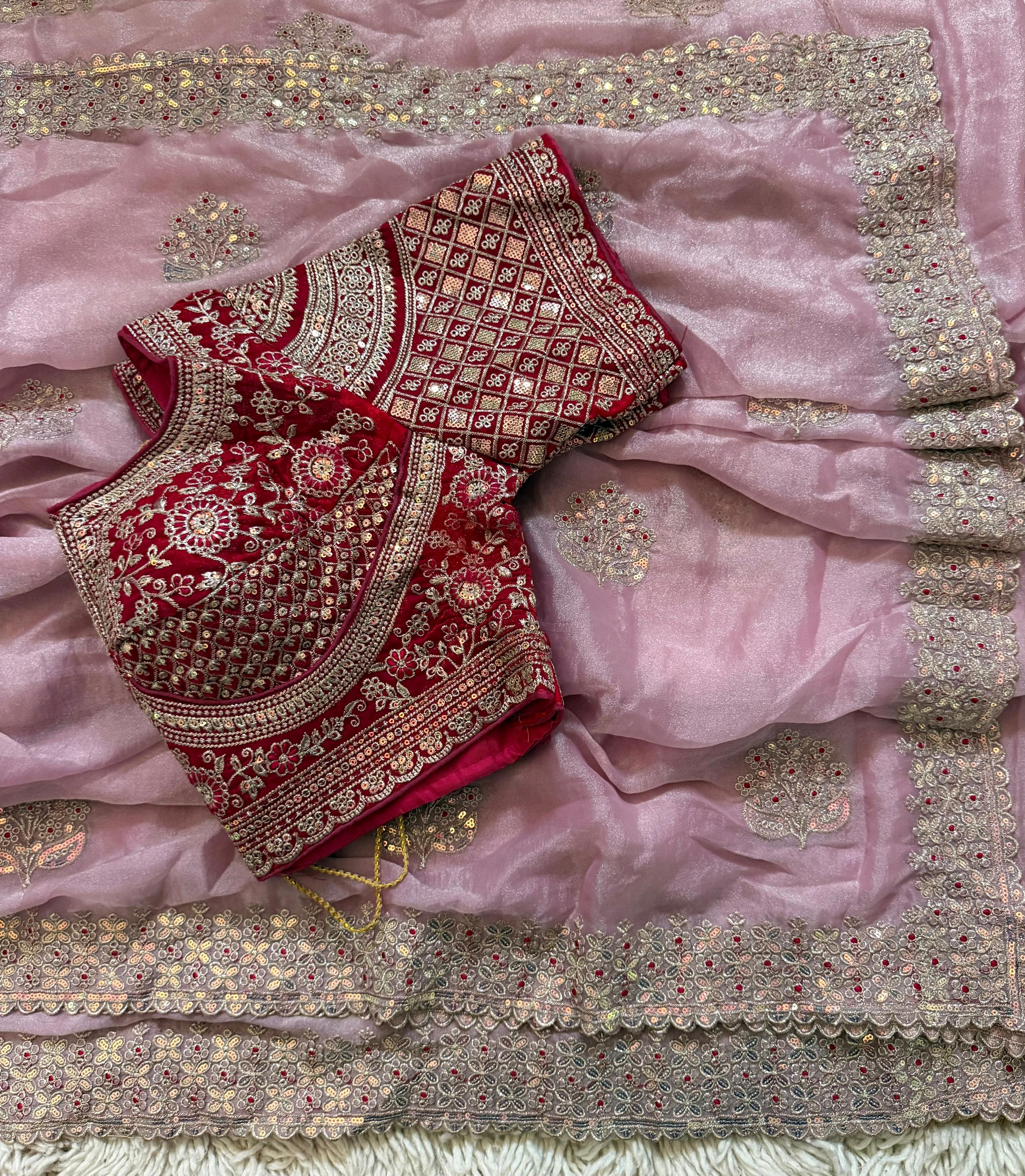 Luxury Embroidered Chiffon Saree with Designer Borde