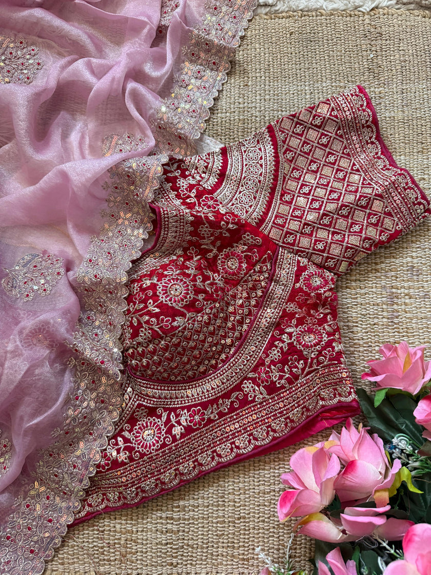 Luxury Embroidered Chiffon Saree with Designer Borde