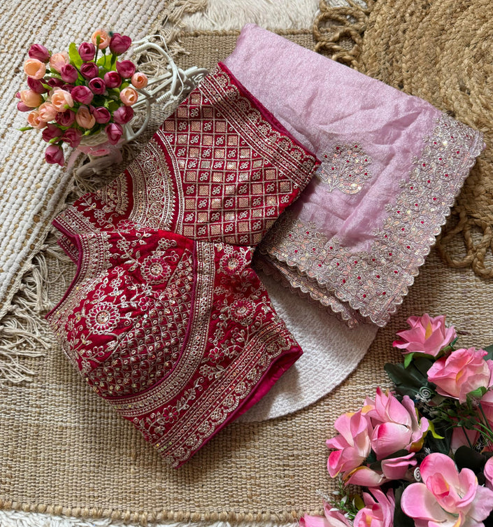 Luxury Embroidered Chiffon Saree with Designer Borde