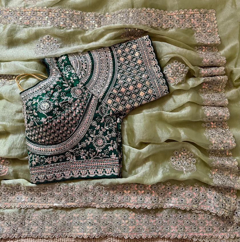 Luxury Embroidered Chiffon Saree with Designer Borde