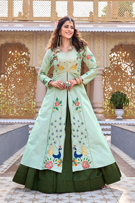 Pastel Peacock Embroidered Designer Kurti Collection.