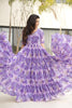 Elegant Lavender Floral Print Tiered Anarkali Maxi Dress for Women.
