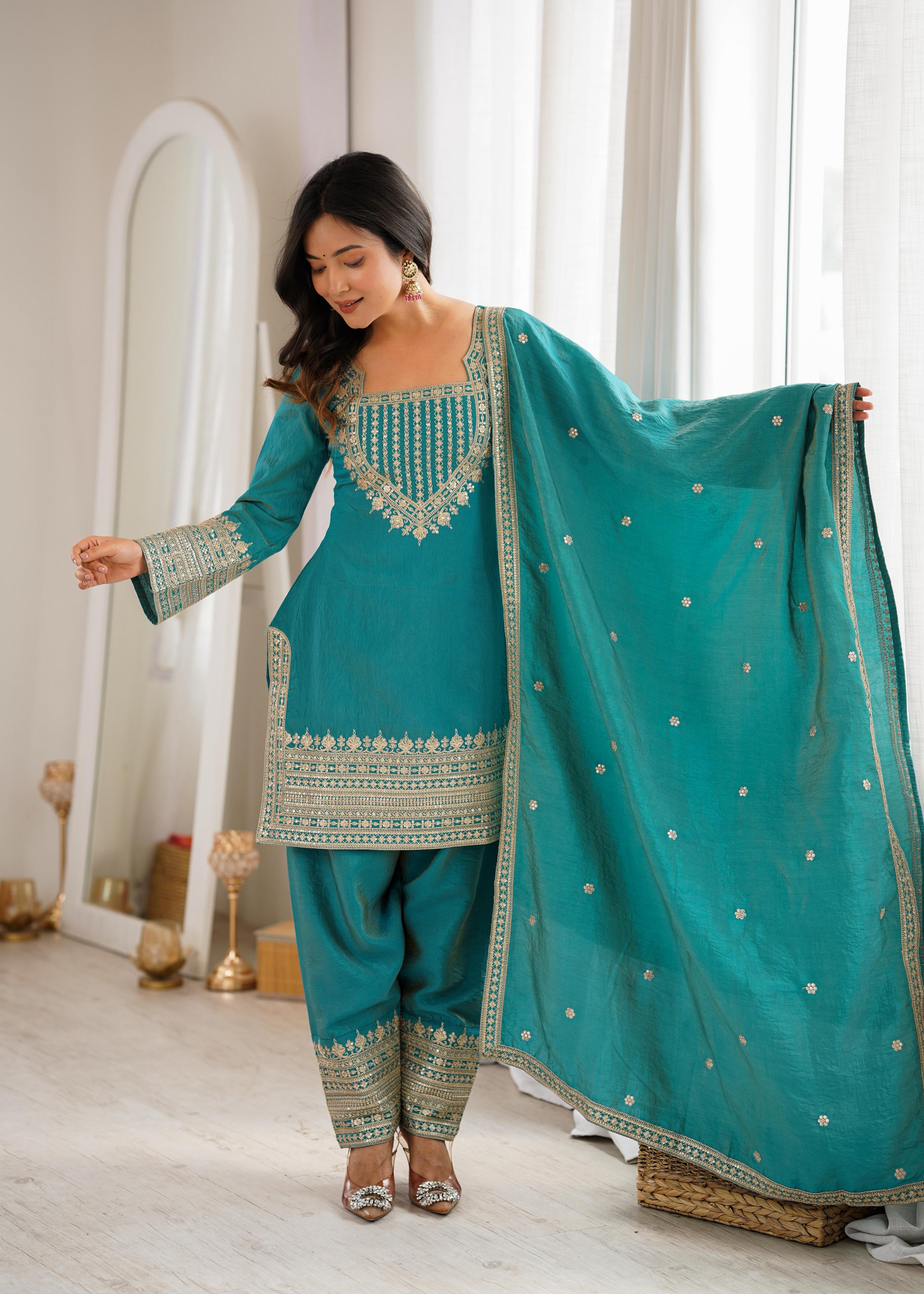 Premium Traditional Embroidered Patiala Suit Set with Elegant Dupatta for Women.