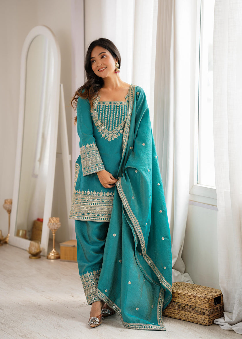 Premium Traditional Embroidered Patiala Suit Set with Elegant Dupatta for Women.