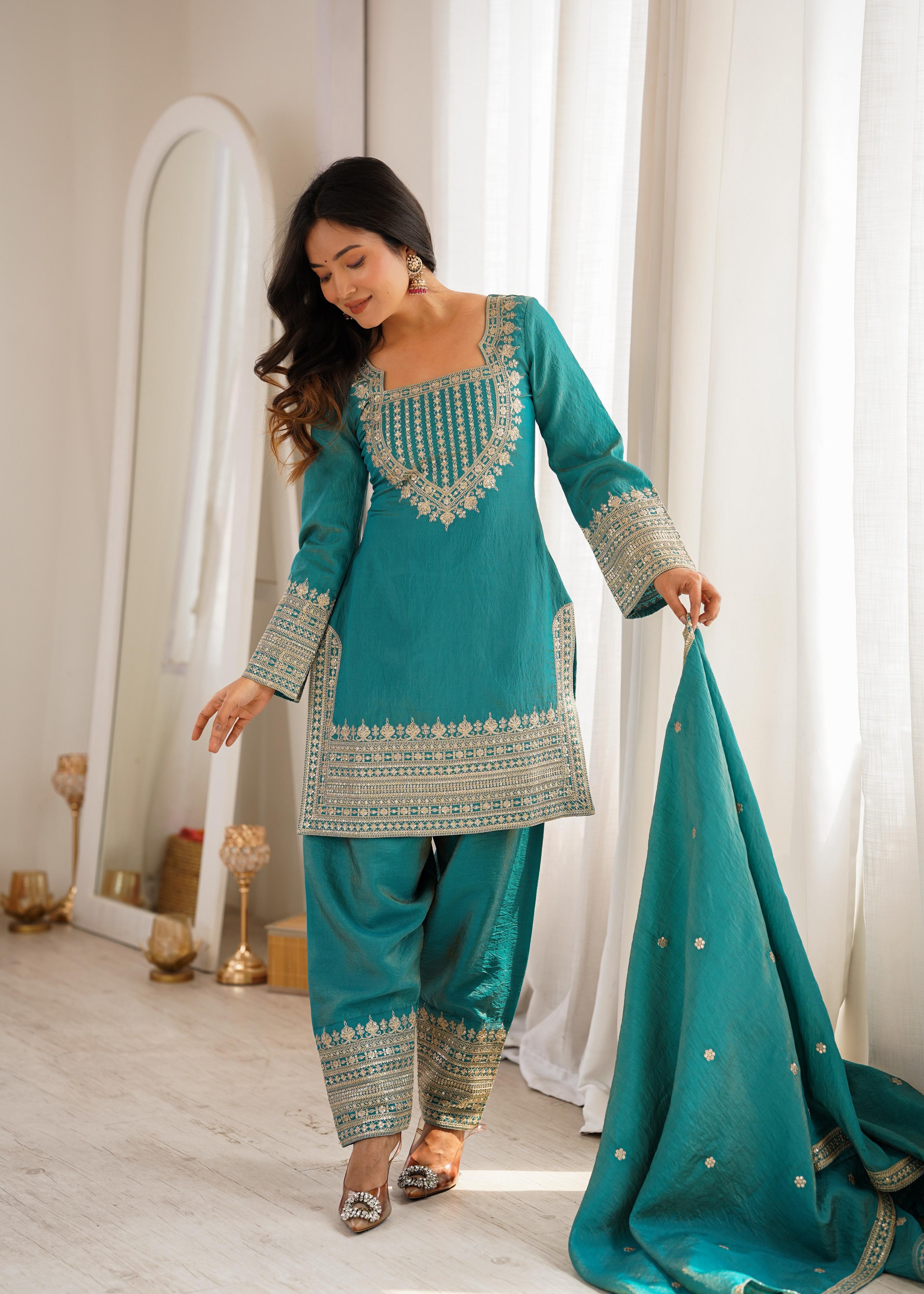 Premium Traditional Embroidered Patiala Suit Set with Elegant Dupatta for Women.
