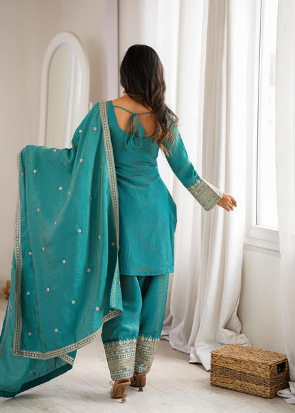 Premium Traditional Embroidered Patiala Suit Set with Elegant Dupatta for Women.