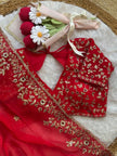 Premium Chiffon Saree with Heavy Floral Embroidery Work & Designer Blouse.