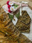 Premium Chiffon Saree with Heavy Floral Embroidery Work & Designer Blouse.
