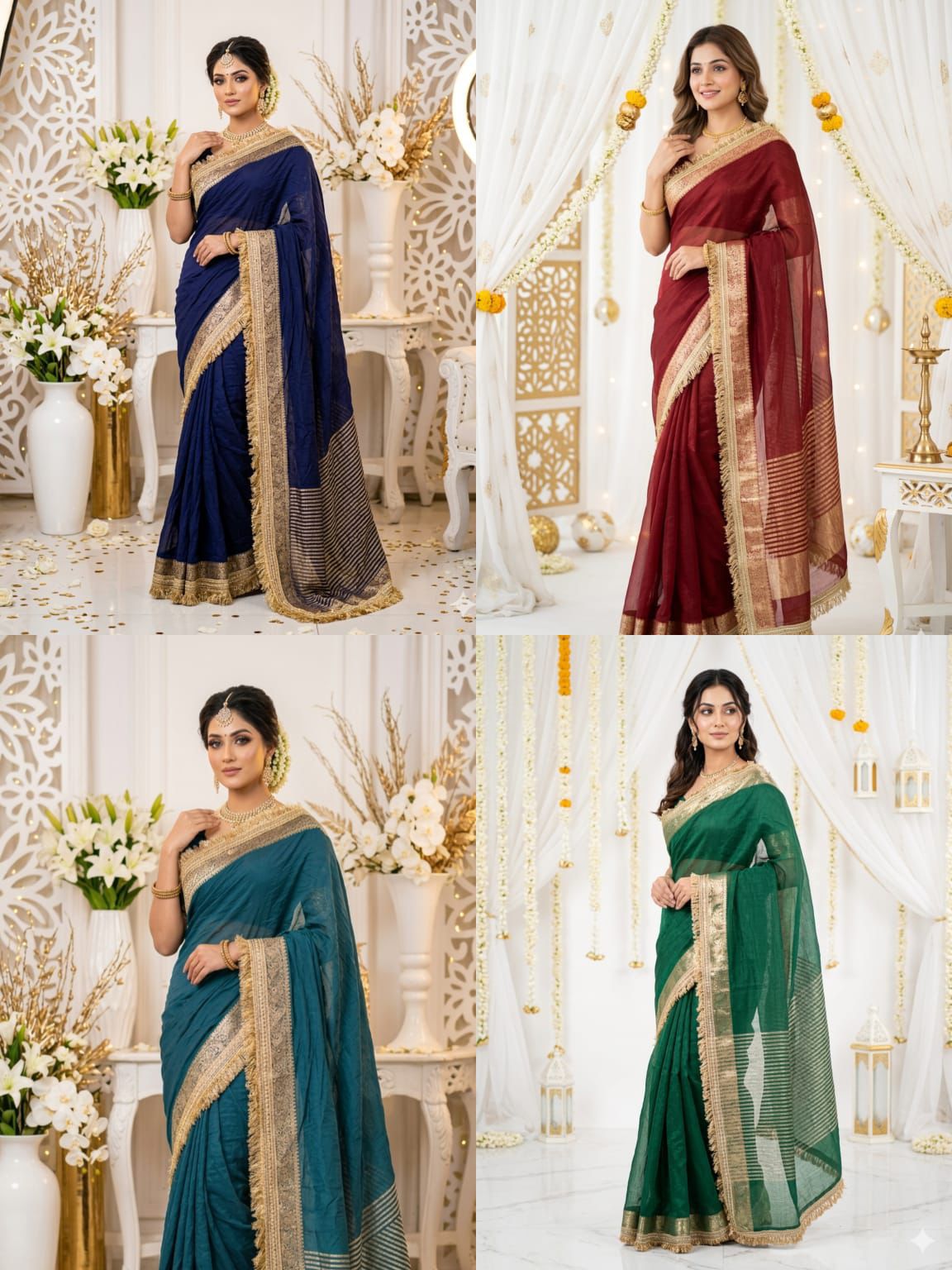 Premium Party Wear Chiffon Saree with Traditional Golden Woven Border.