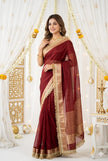 Premium Party Wear Chiffon Saree with Traditional Golden Woven Border.