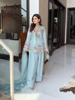 Premium Floral Embroidered Straight Cut Kurta Palazzo Set with Graceful Organza Dupatta.