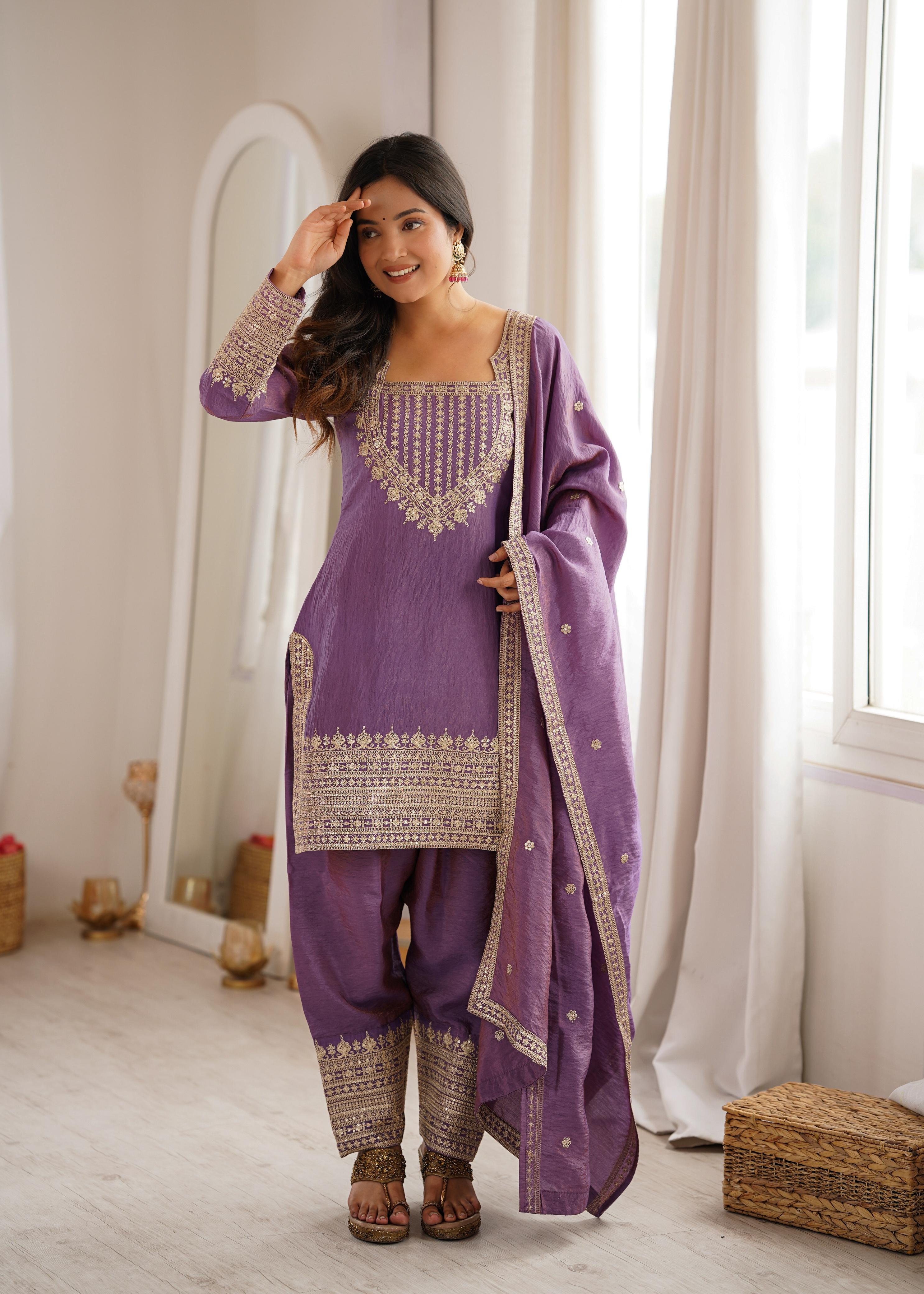 Premium Traditional Embroidered Patiala Suit Set with Elegant Dupatta for Women.