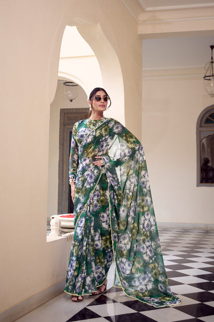 Elegant Floral Printed Party Wear Saree.
