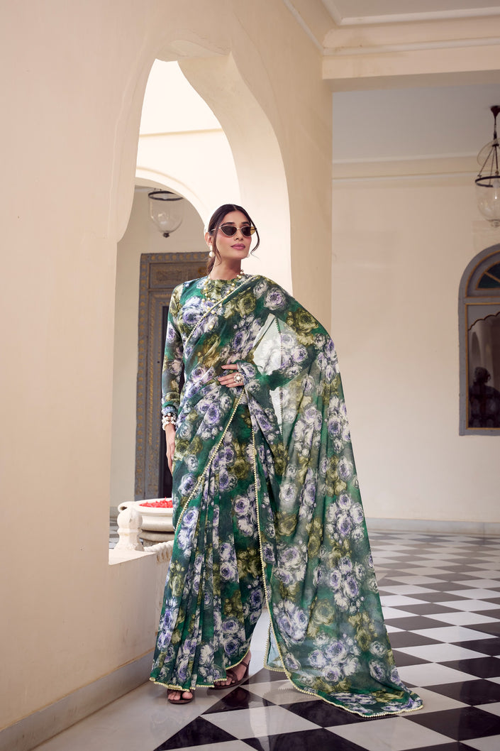 Elegant Floral Printed Party Wear Saree.