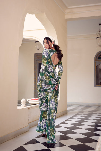 Elegant Floral Printed Party Wear Saree.