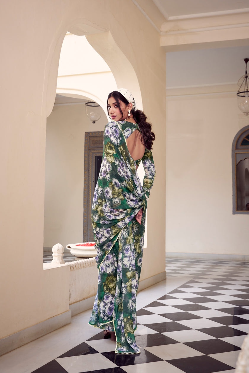 Elegant Floral Printed Party Wear Saree.