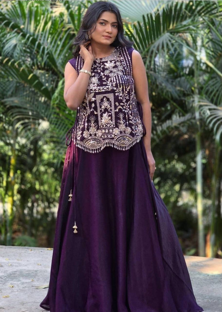 Luxury Embroidered Lehenga Choli for Women with Designer Crop Top.