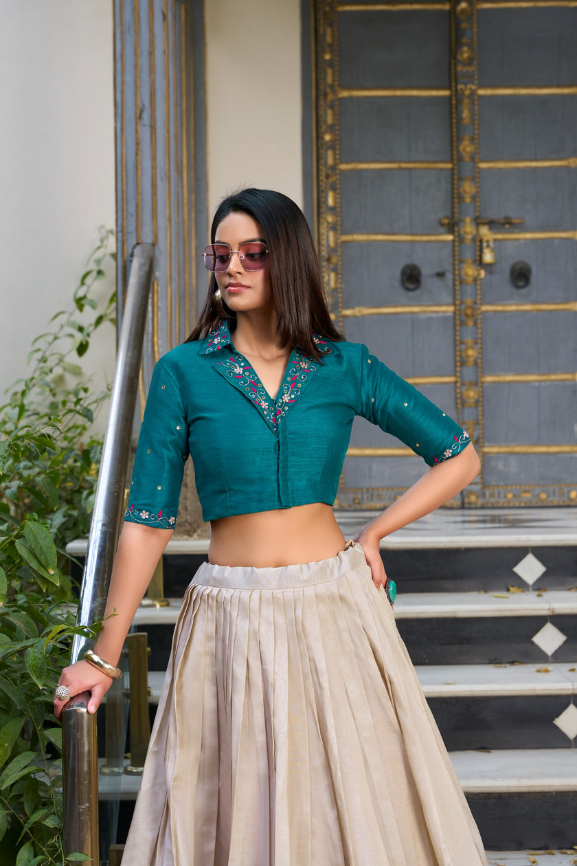 Premium Lotus Print Flared Lehenga with Designer Blouse.