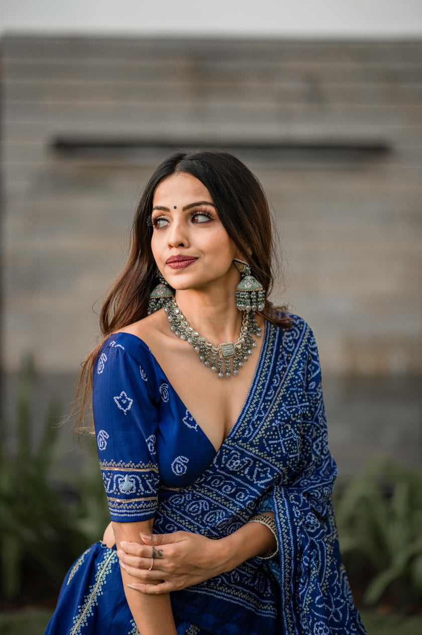 Royal Blue Bandhani Printed Lehenga Choli with Dupatta.