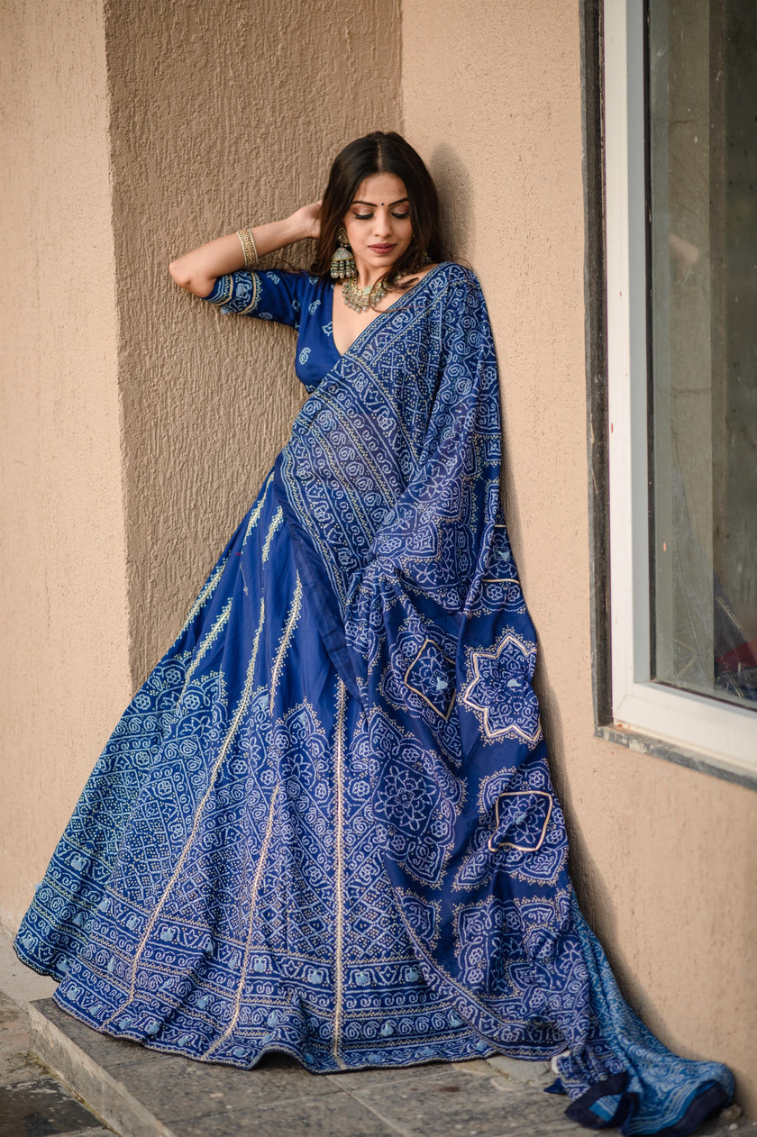 Royal Blue Bandhani Printed Lehenga Choli with Dupatta.