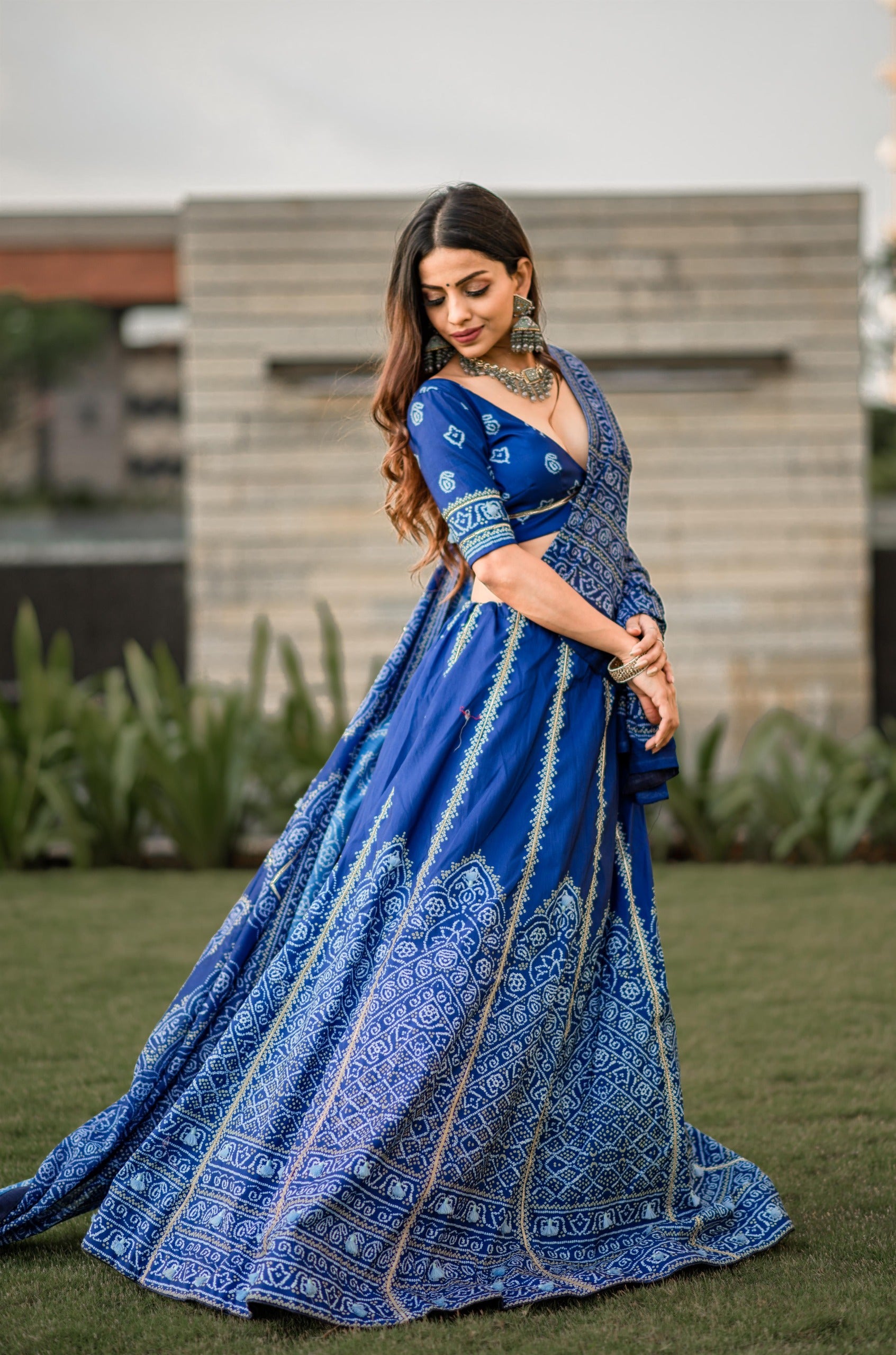 Royal Blue Bandhani Printed Lehenga Choli with Dupatta.