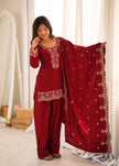 Women's Premium Embroidered Kurta Palazzo Set with Dupatta .