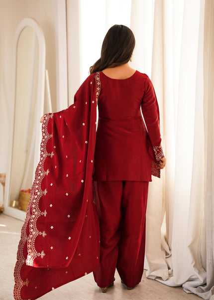 Women's Premium Embroidered Kurta Palazzo Set with Dupatta .