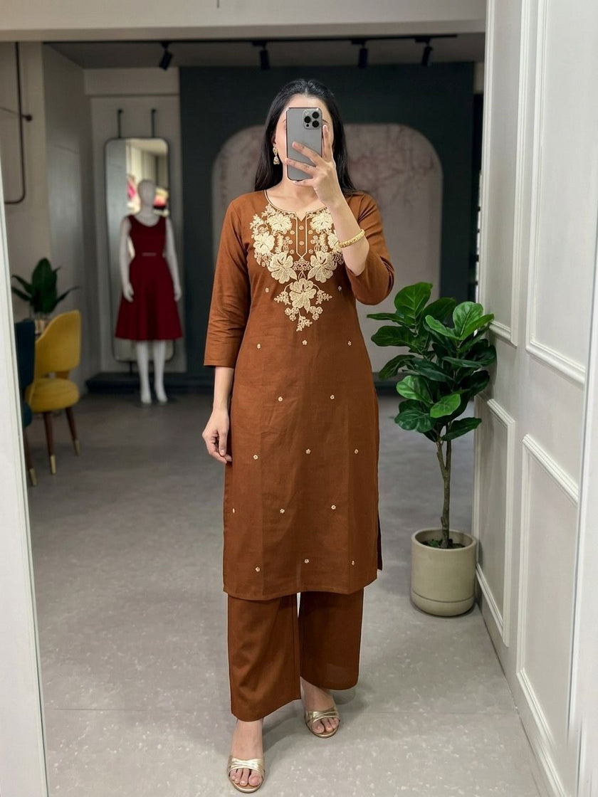 Premium Floral Embroidery Kurta Palazzo Set for Women.